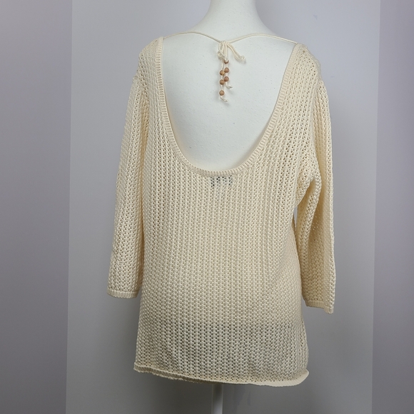 Old Navy vintage open back knit 3/4 sleeve beige coastal grandma sweater, sz XL - Picture 4 of 9